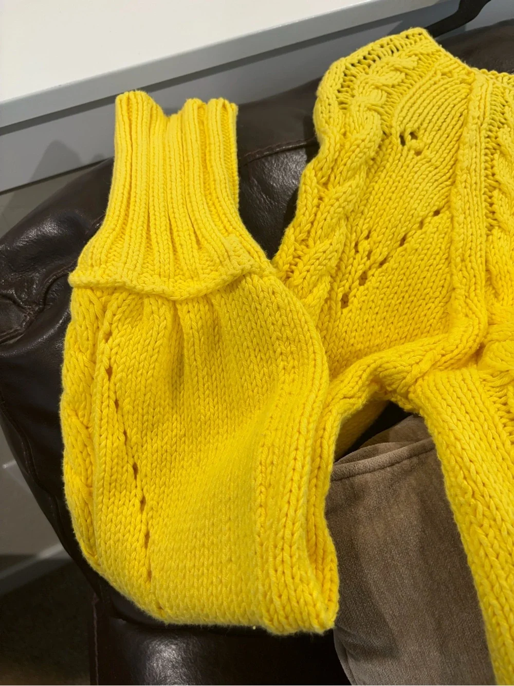 Free People Bright Yellow Cable Knit Scoop-Neck Sweater